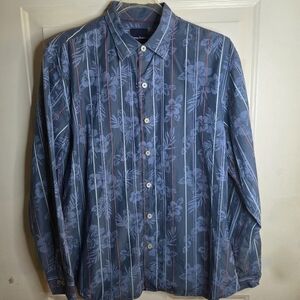 Tommy Bahama Men’s Long Sleeve Cotton/Silk Button-Down Floral/Stripe Shirt Large